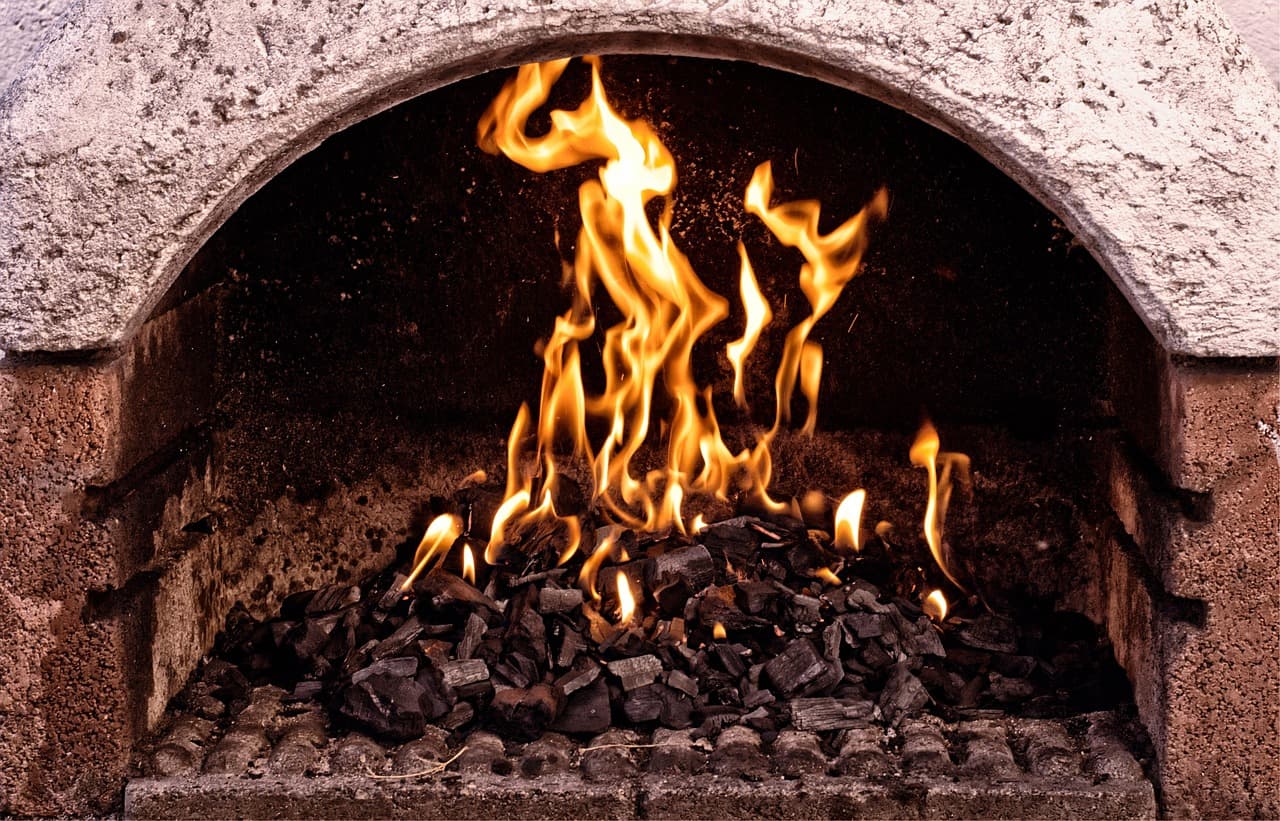 Flames in a stone fireplace